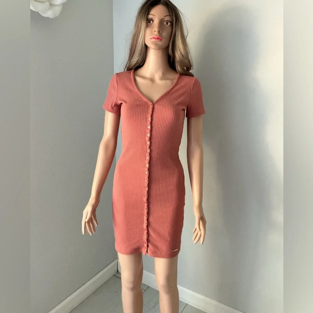 Guess Rust Button-Front Mini Dress - Picture 2 of 16